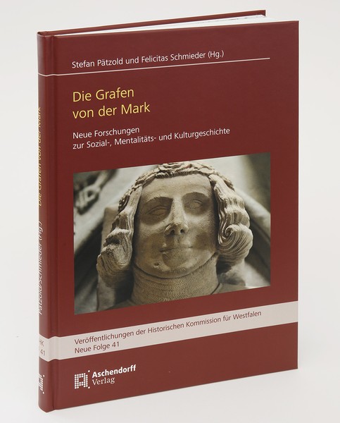 Abgebildet ist das Cover des Buches "Die Grafen von der Mark" mit dem Grabmal des Grafen Eberhard des Zweiten von der Mark, gestorben 1308