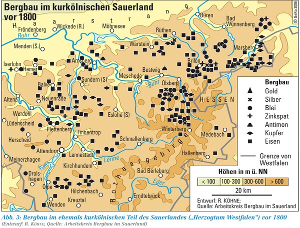 Auf dem Bild zu sehen ist eine Bergbaukarte vom Sauerland