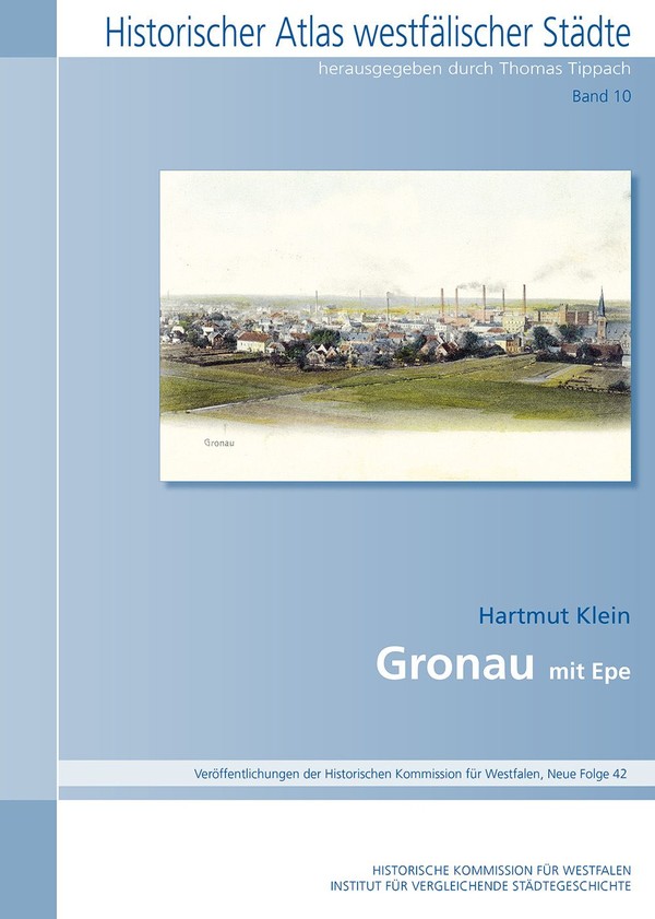 Abgebildet ist das Titelcover des 10. Bandes des Historischen Atlas westfälischer Städte, zu sehen ist ein Gemälde von Gronau mit Epe