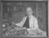 Auf dem Bild zu sehen ist ein Ölbild, dass Heinrich Glasmeiser als Adelsarchivar in Schloss Velen 1926 zeigt