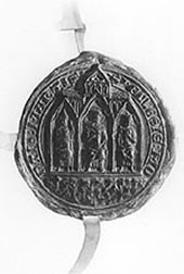 Auf dem Bild zu sehen ist das Siegel von 1470 des Stifts Marsberg (Landesarchiv NRW Abteilung Westfalen)